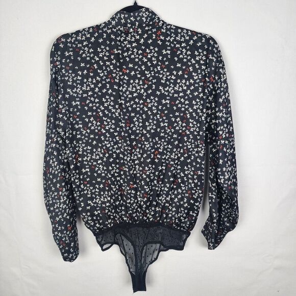 Free‎ People Ladylike Lady Printed Bodysuit Carbon Combo Medium NWT Cottagecore - Picture 3 of 8